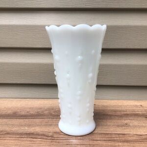 Gorgeous Vintage Beaded Milk Glass Vase Pre 1960 EUC!